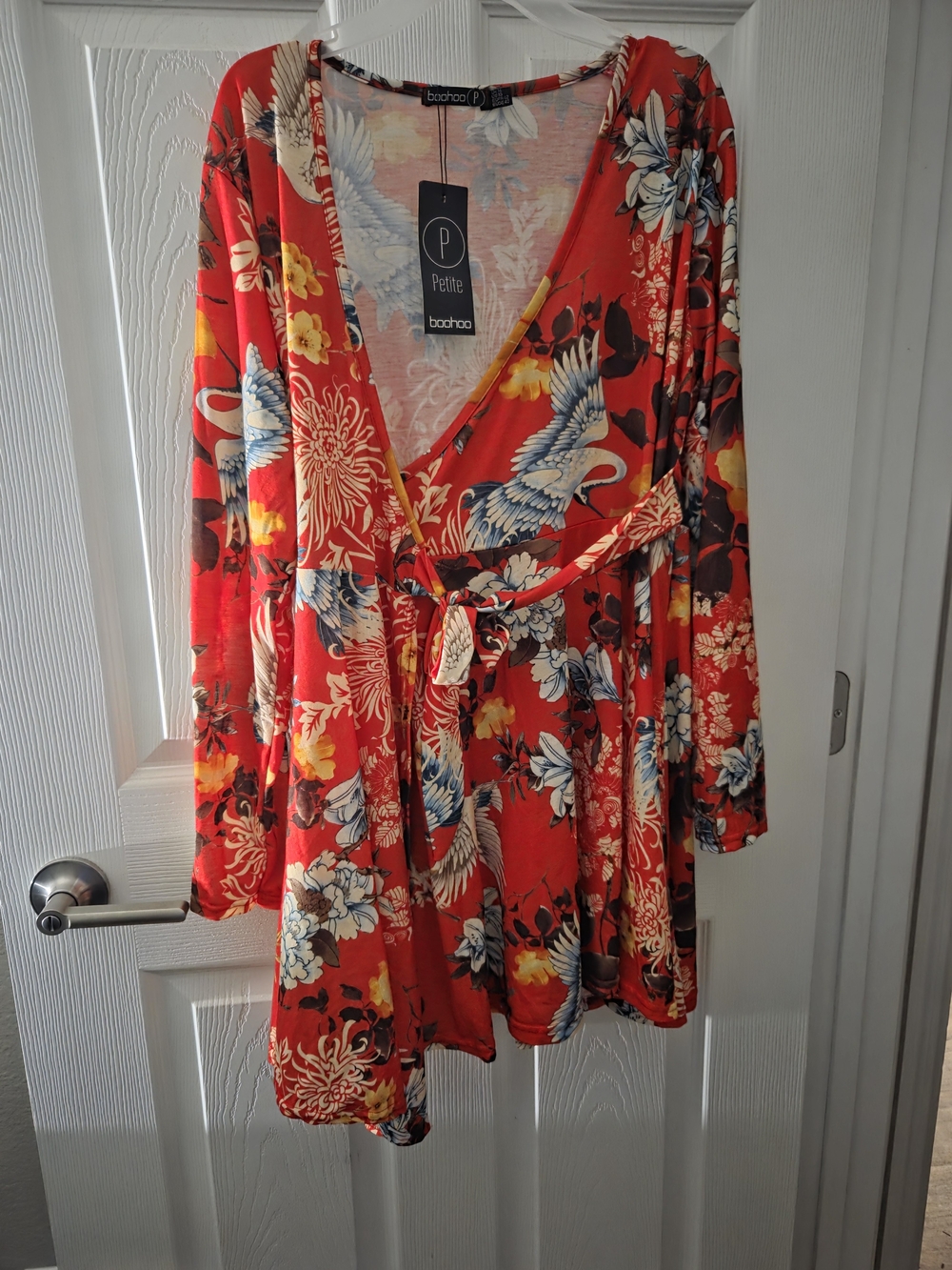 Boohoo Petite Red Floral Wrap Dress Size 10